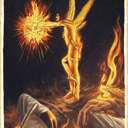 Image similar to divine fire coming to a man's head