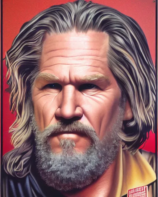 Image similar to jeff bridges in the big lebowski, airbrush, drew struzan illustration art, key art, movie poster