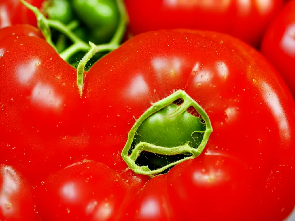 Image similar to a perfect portrait of a cross section of a tomato with tiny humans burrowing wormlike through its juicy interior. macro extreme, eye popping wet colours.