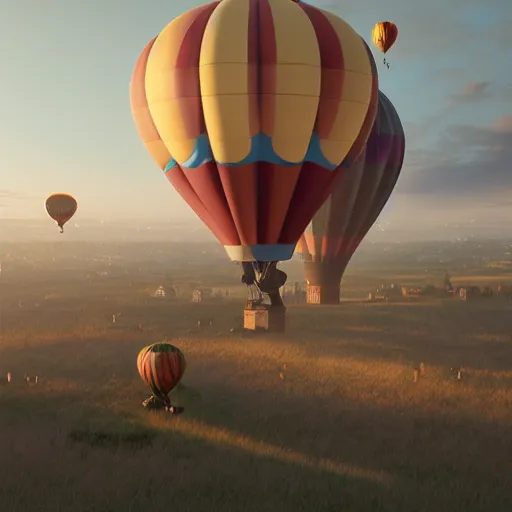 Prompt: two hot air balloons armed with cannons having an air battle, art by artgerm and greg rutkowski and alphonse mucha, concept art, octane render, unreal engine 5, highly detailed, high quality, 8 k, soft lighting, realistic face, path traced