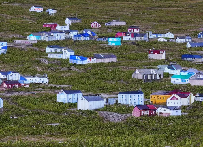 Image similar to desolate abandoned longyearbyen, taken over by nature, houses covered in vines