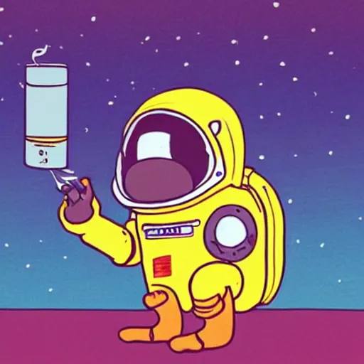 Prompt: a cute baby robot smoking a cigarette wearing a space helmet, bored ape yacht club nft