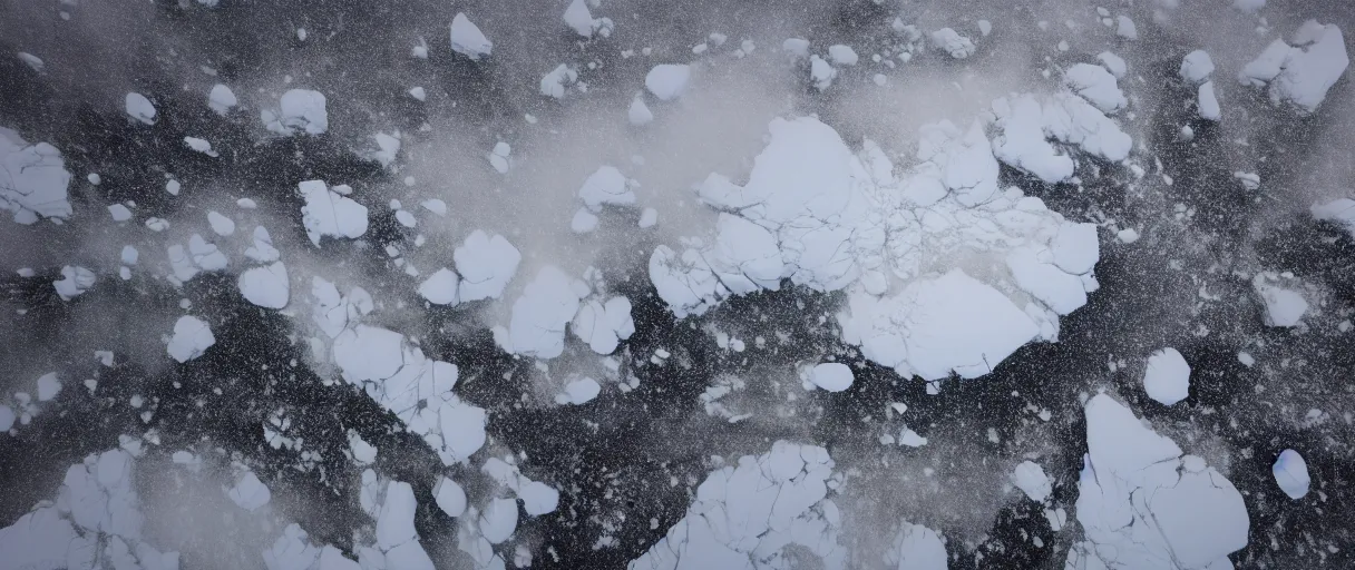 Image similar to gorgeous award winning hd 8 k 3 5 mm depth of field filmic aerial establishing shot national geographic photograph of antartica barren snowy landscape with a heavy blizzard rolling into the frame and heavy snow fall