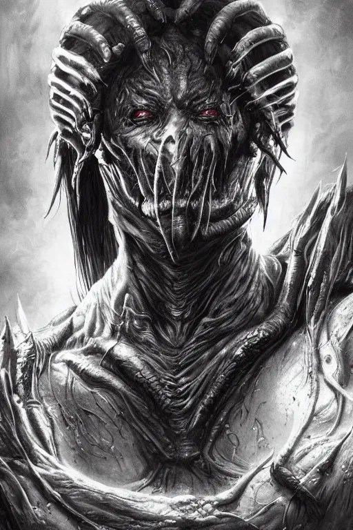 Image similar to realistic portrait beautiful concept art of mortal kombat movie scene when liu kang mutate into alien worm. horror, created by gustave dore and greg rutkowski, high detailed, smooth draw, synthwave neon retro, intricate, trending on artstation.