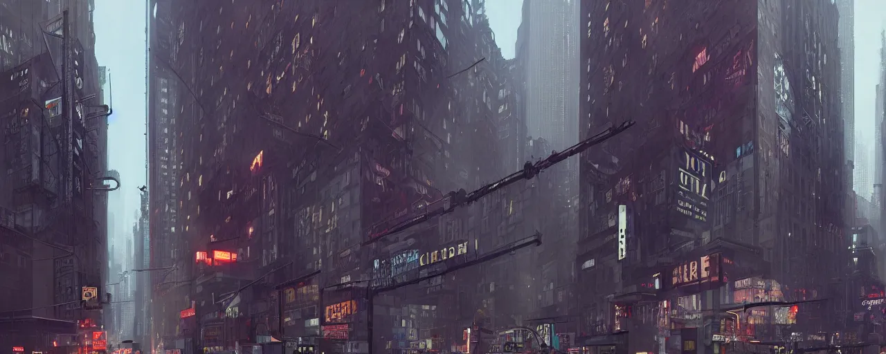 Prompt: new york city block. 8 5 mm, architecture. cinematic lighting. trending on artstation. cgsociety. art by greg rutkowski and william o'connor