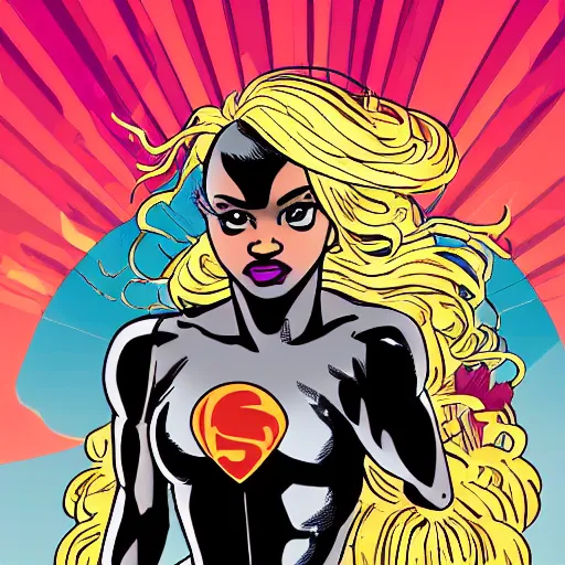 Image similar to comic book black girl superhero, blonde hair, from Brooklyn