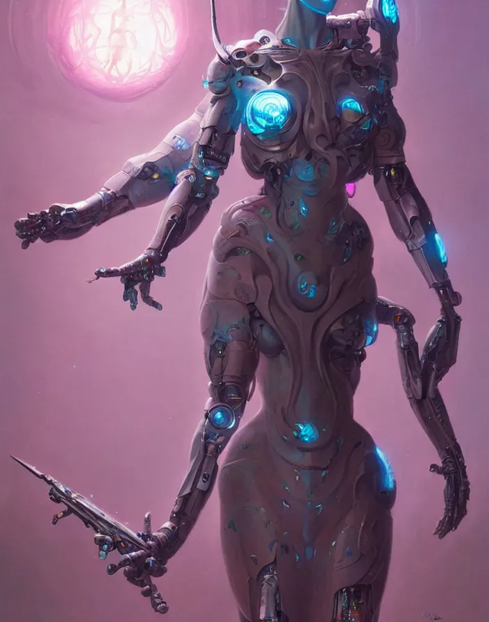 Prompt: a cyborg goddess by Wayne Barlowe and Peter Mohrbacher detailed sharp digital art trending on Artstation