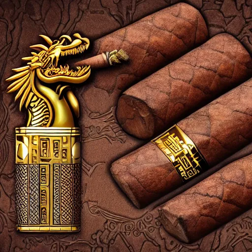 Prompt: digital art of the most rate and quality rich dragon themed cigar set you could ever obtain in a lucid dream, astonishing detail, award winning, fantastic composition, beautiful lighting