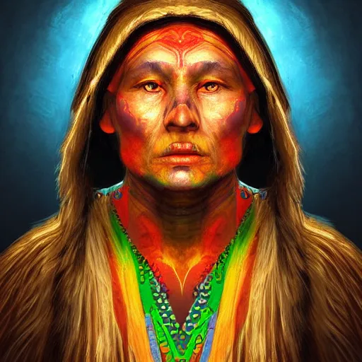 Image similar to a shaman portriat, digital art, amazing lighting