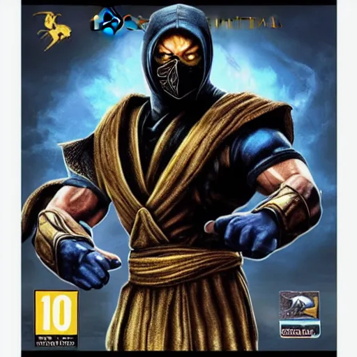 Prompt: scorpion mortal kombat blue, video game