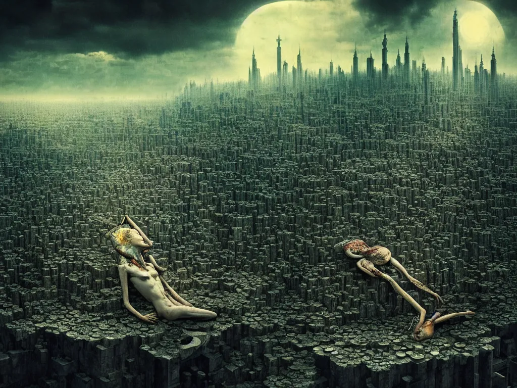 Image similar to highly detailed photo of living is the illusion of dying, trending on deviantart, neo surrealism, sharp focus, 4 k, a lot of little details, octane, masterpiece, art by max ernst