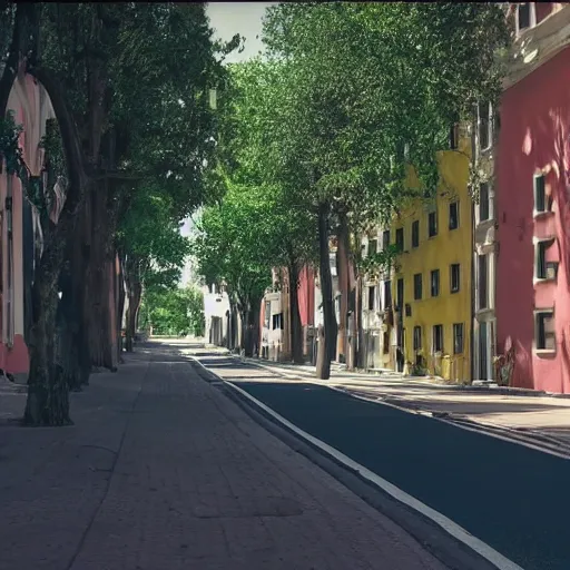 Image similar to a perfect street with no cars, houses designed by famous architect. bikes. cinematic, 8 k, inspirational.