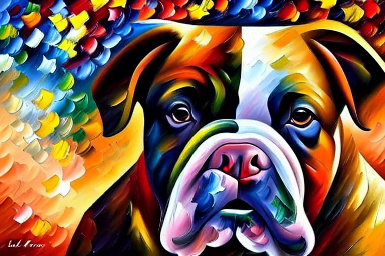 Prompt: portrait of bull dog. painting by leonid afremov