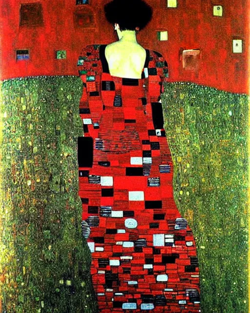 Image similar to red green and black painting by gustav klimt