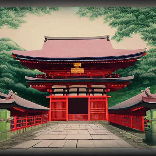 Image similar to shinto shrine, matte painting by crazy earl, artstation