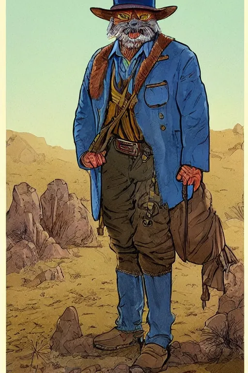 Image similar to Mr Rabbit dressed as an old west prospector. concept art by James Gurney and Mœbius.