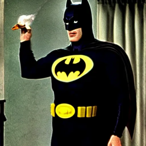 Prompt: batman having a cold shower, in the tv show, batman, 1 9 6 0 s