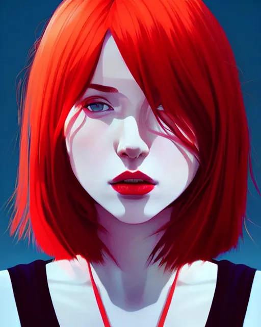 Prompt: a detailed portrait of a beautiful! woman with red hair and freckles by ilya kuvshinov, digital art, dramatic lighting, dramatic angle