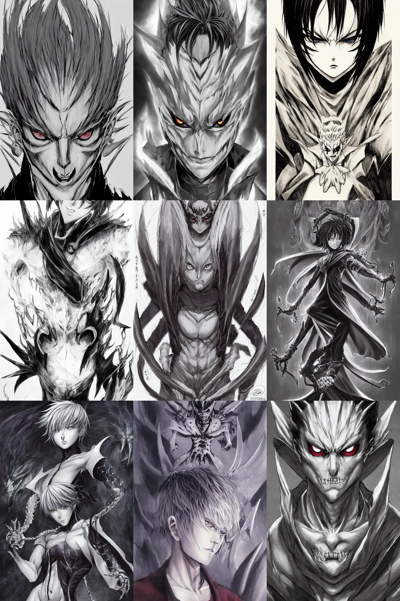 Prompt: demon necromancer , short hair, made by Yusuke Murata, Tomohiro Shimoguchi, Takeshi Obata, Tite Kubo, ArtStation, CGSociety, direct gaze, beautiful face, sharp fine-face, pretty face, realistic shaded Perfect face, fine details,perfect composition body, symmetrical face,symmetrical eyes, pencil art on paper