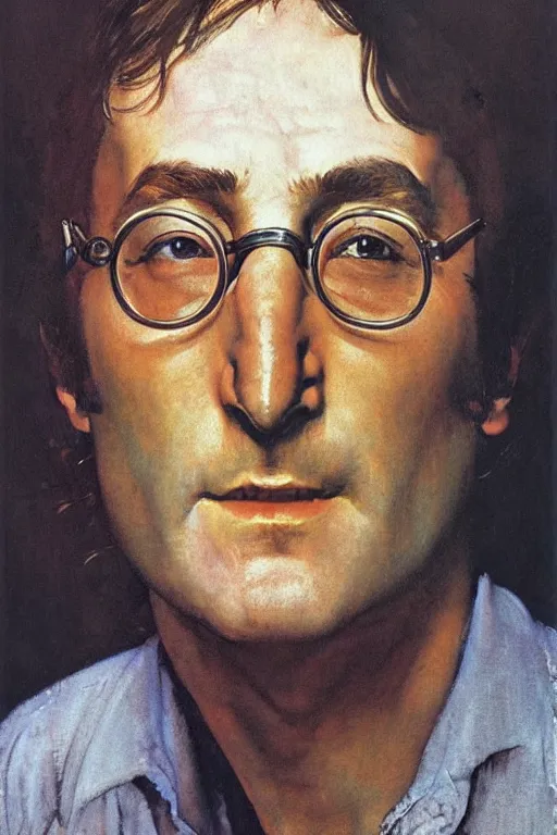 Image similar to portrait of john lennon (1965), by norman rockwell