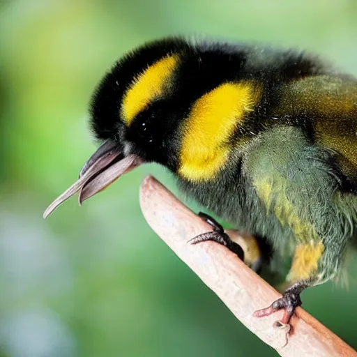 Prompt: kiwi bird eating a giant bumble bee