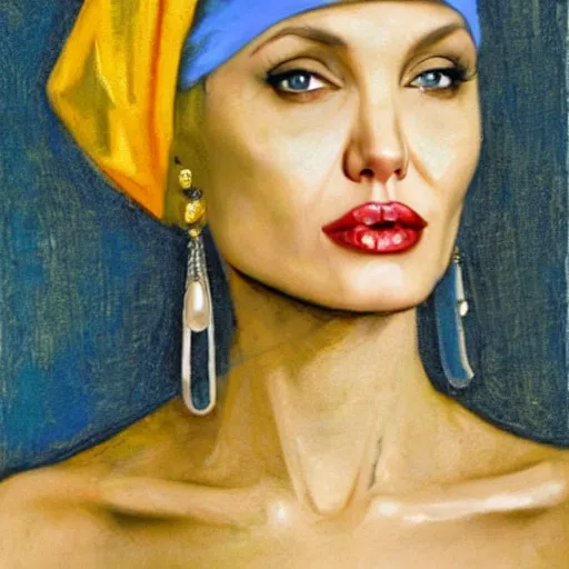 Prompt: angelina jolie as the girl with a pearl earring