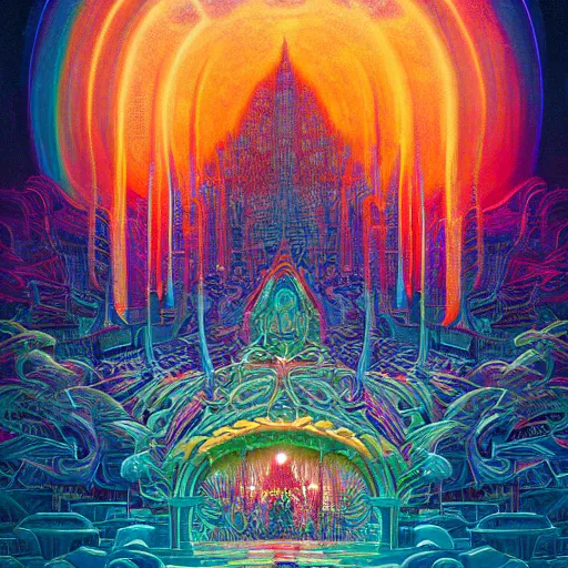 Image similar to palace opalescent lightning sacred sharp focus cinematic weird rich by victo ngai, beksinski, lisa frank, john stephens, antoni gaudi, tristan eaton, paul lehr, andreas rocha