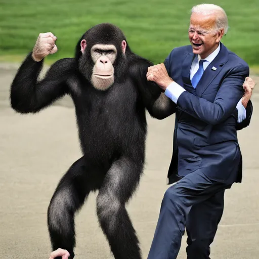 Prompt: joe biden fighting an ape