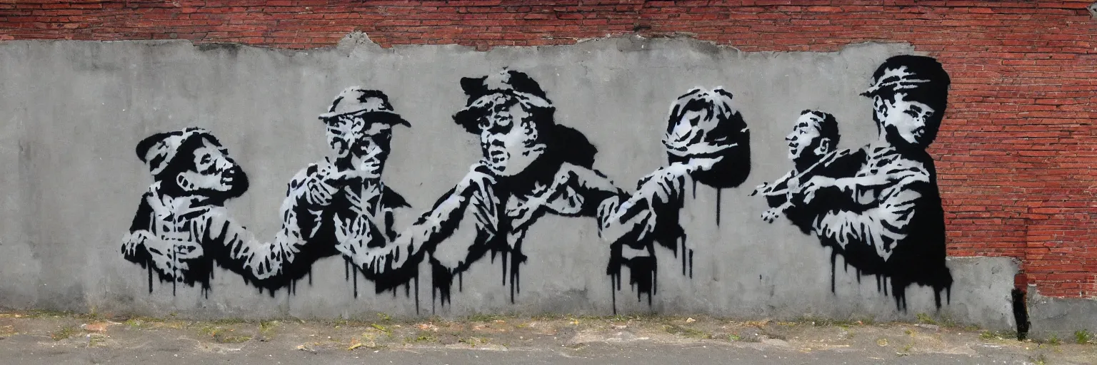 Image similar to a completely original wall mural by banksy