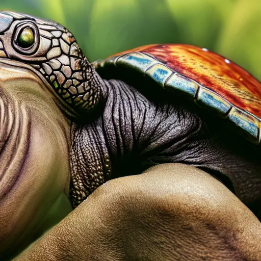 Image similar to turtle man, detailed, 8 k, hd, sharp focus, octane redner