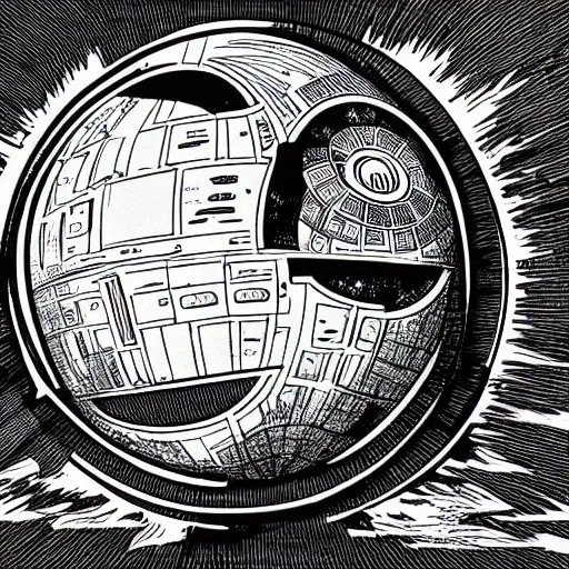 Prompt: mcbess illustration of an exploding death star