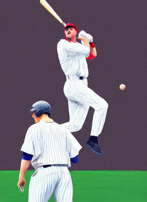 Image similar to a moment when bat hits ball, full body digital portrait of baseball player looking like alexander lukashenko, baseball stadium, photo realism