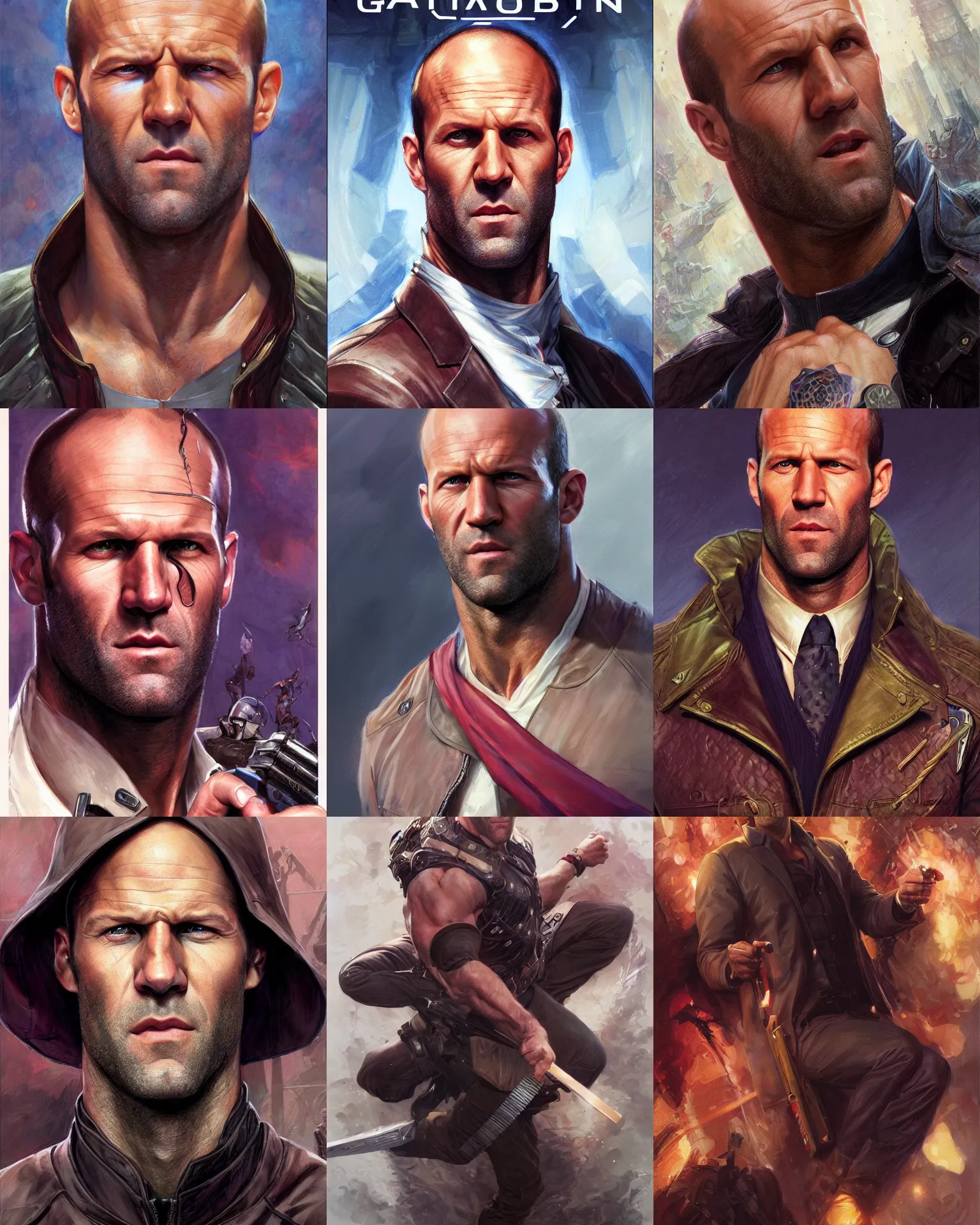 Prompt: jason statham as gambit, cover page very intricate | cinematic lighting | award - winning | closeup portrait | by donato giancola and mandy jurgens and charlie bowater | featured on artstation