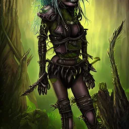 Image similar to eco punk, goblin girl goth, fantasy art, high detail, 4k