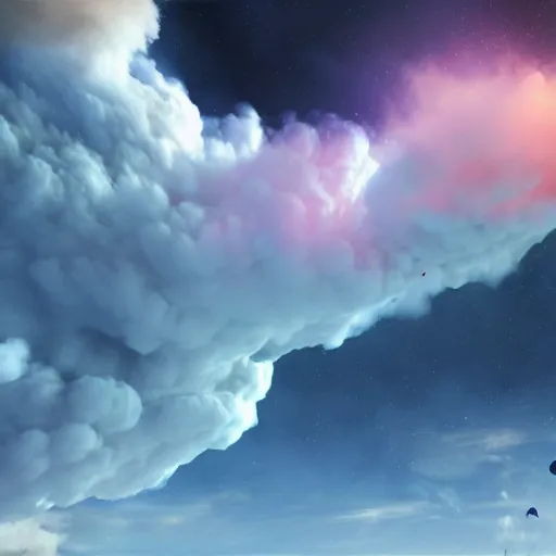 Prompt: promotional movie still, view of alien gas clouds, extreme fluffy clouds, colors, 3 d, digital art, octane 3 d render, ue 5, realism, cinematic, imax 7 0 mm.