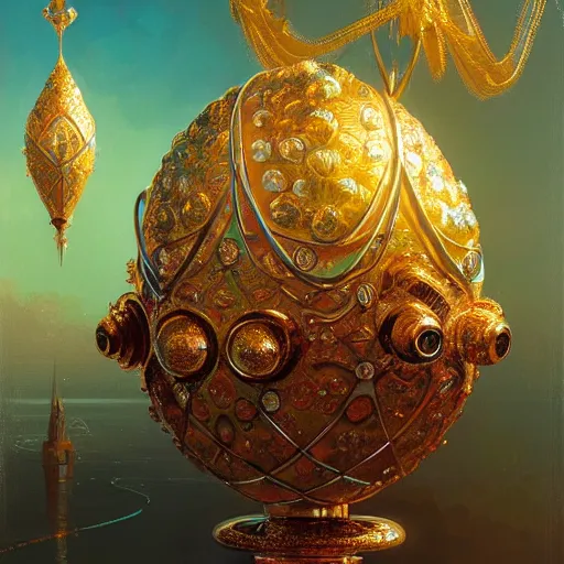 Image similar to faberge egg and andel shine, hyperrealism, no blur, 4 k resolution, ultra detailed, style of alexander trufanov, ismail inceoglu, tyler edlin, syd mead, carlos schwabe