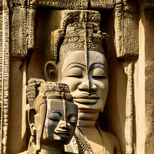 Image similar to angkor thon, asuras, giant, left profile, photorealistic, photography hight quality, sharp, stones, award winning photography, canon, thierry rouzier