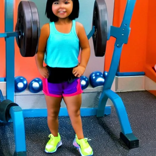 Prompt: dora the explorer goes to the gym