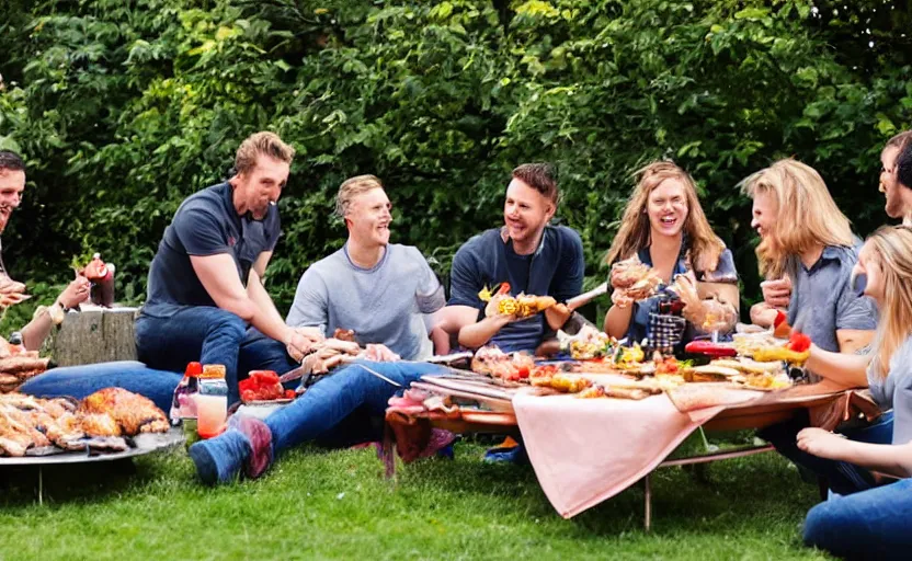 Prompt: a group of friends having a bbq at the backgarden