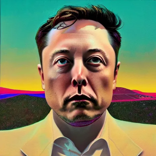 Prompt: surrealist portrait painting of elon musk's acid trip, album cover