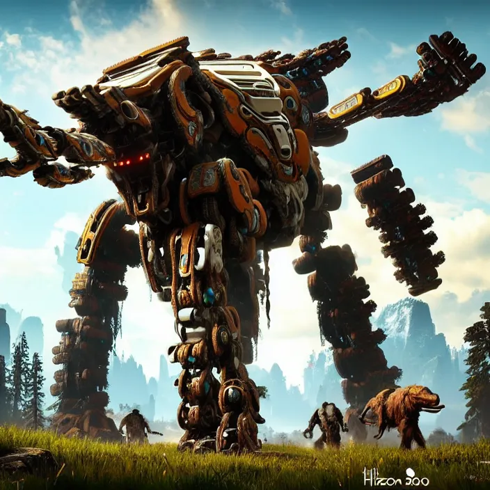 Image similar to photo of a robot mammoth in the style of horizon zero dawn, highly detailed, 4 k, hdr, smooth, sharp focus, high resolution, award - winning photo