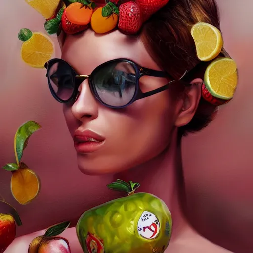 Prompt: fruit fashion, gucci catwalk, oil painting, digital art, ultradetailed, artstation