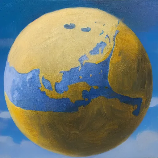 Prompt: view from space, rubber band ball planet, oil on canvas, intricate, 8 k highly professionally detailed, hdr, cgsociety