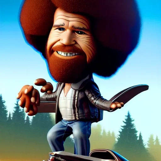 Prompt: bob ross!!! riding!!! a raptor!!, giant afro!, model pose, ultra realistic, concept art, intricate details, highly detailed, photorealistic, octane render, 8 k, unreal engine. art by artgerm and greg rutkowski and alphonse mucha