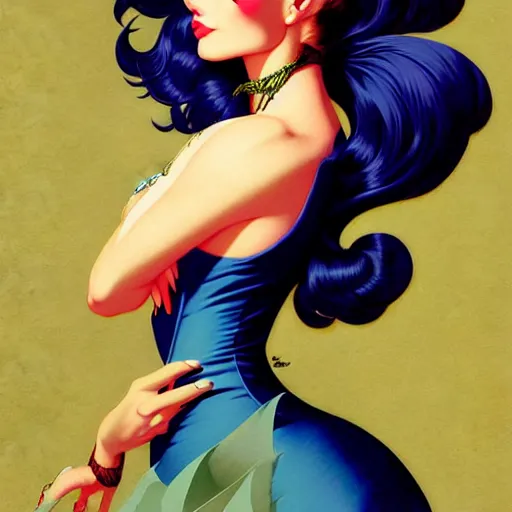 Image similar to head and shoulders portrait of Morrigan of Darkstalkers illustration, medium shot, intricate, elegant, highly detailed, digital art, ffffound, art by gil elvgren and sachin teng