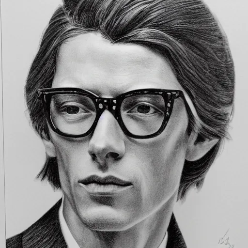 Image similar to pencil illustration of Yves saint laurent highly detailed, cinematic,