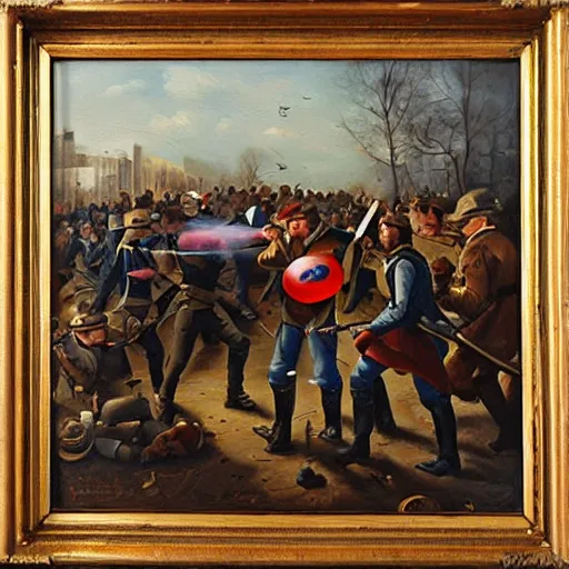 Prompt: Civil War fight with bubble blowers, oil painting, masterpiece