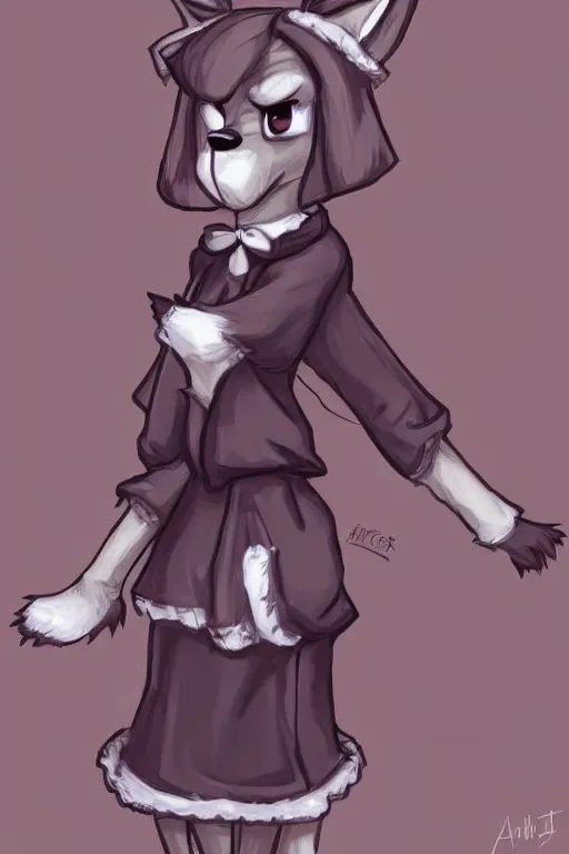 Image similar to anthropomorphic wolf fursona wearing a maid outfit, backlighting, furry art, trending on artstation, digital art, trending on furaffinity