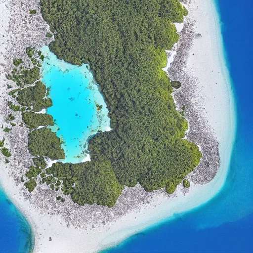 Image similar to fifteenhundreds cartographers map depicting two large islands, two medium sized islands, and one small island from a birdseye view with blue water inbetween