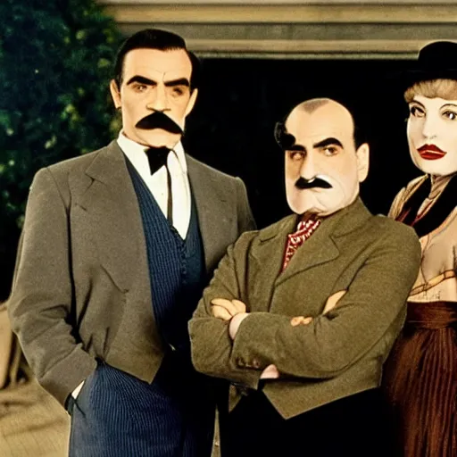 Image similar to scene of the hercule poirot tv serie featuring david suchet with a smaller moustache